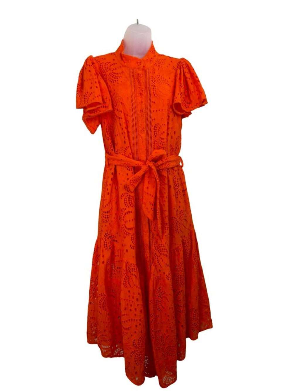 Ciebon Orange Eyelet Cotton Midi Dress Size Large